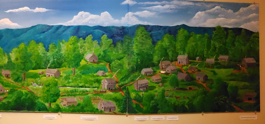 Painting of how Greeneville, Tennessee looked back in the 1800s