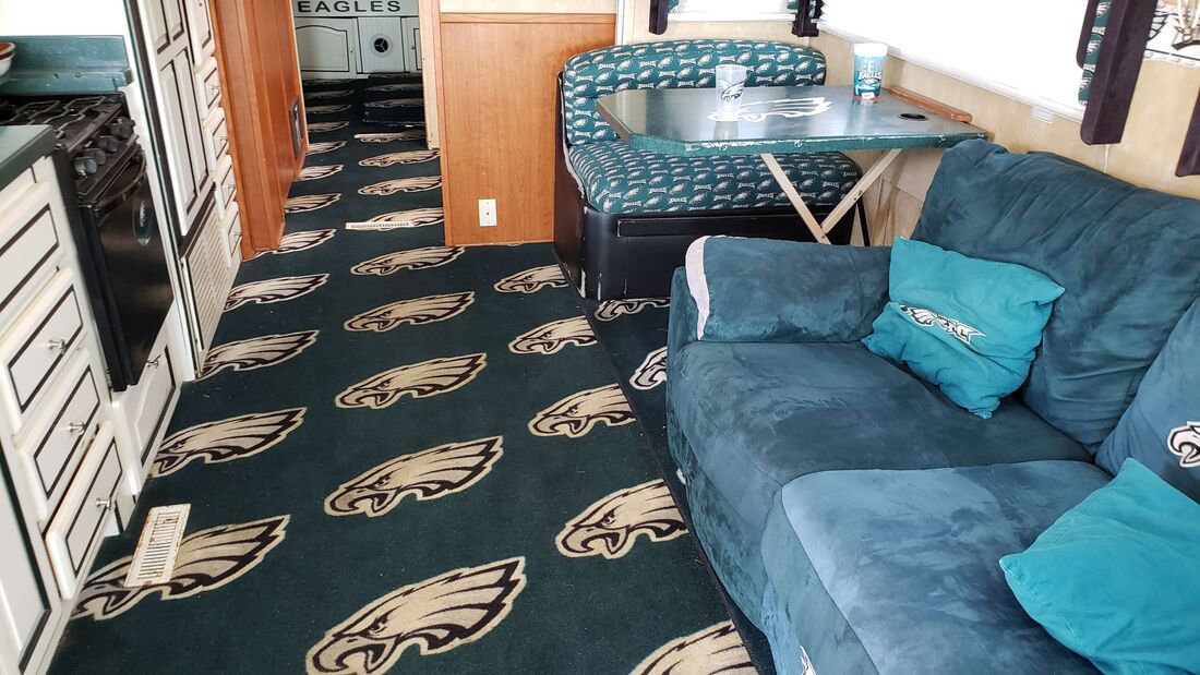 Inside Philadelphia Eagles motorhome at RV Hall of Fame in Elkhart, INdiana