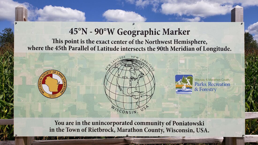 45N - 90W Geographical Marker in Poniatowski, Wisconsin