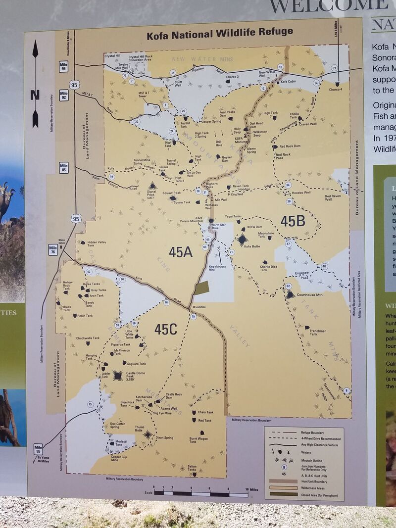 Map of Kofa National Wildlife Refuge near Quartzsite, Arizona