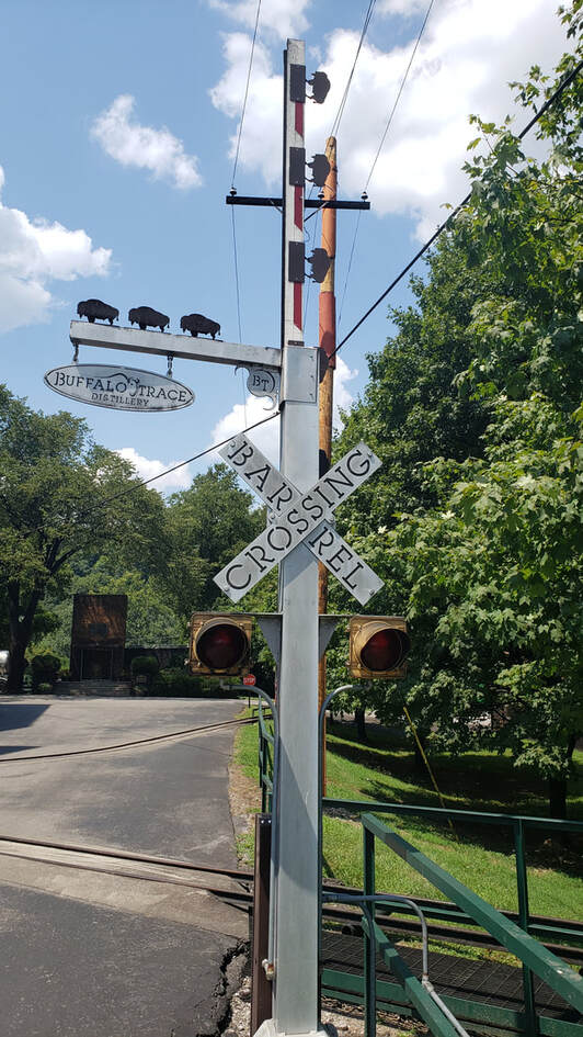 Barrel crossing sign at Buffalo Trace Bourbon Distillery in Frankfort, Kentucky