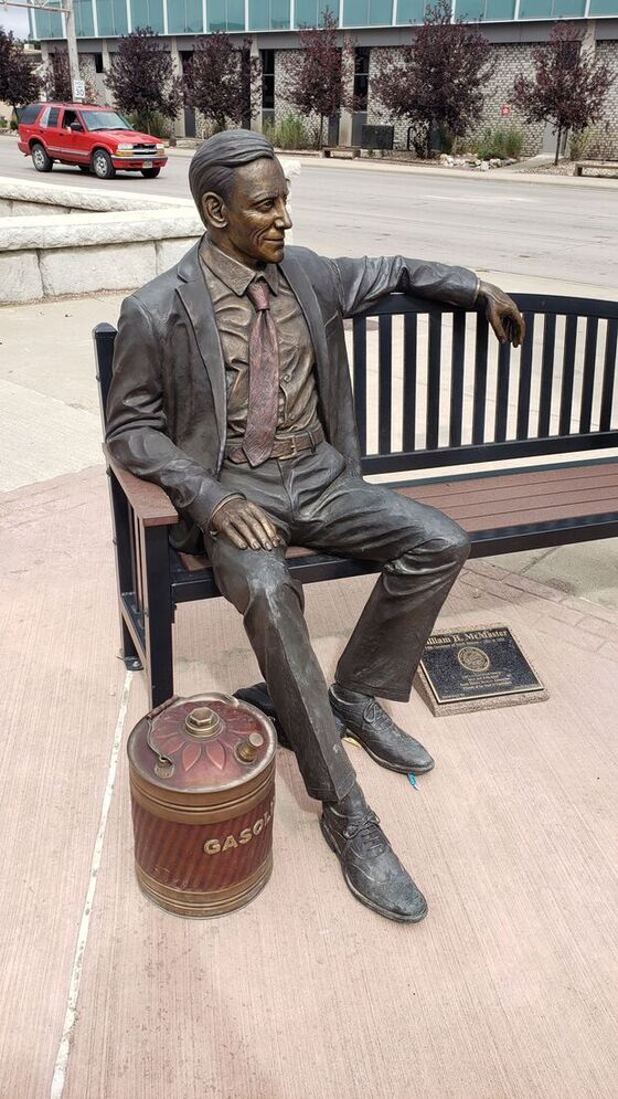 South Dakota past Governor statues throughout the town of Pierre