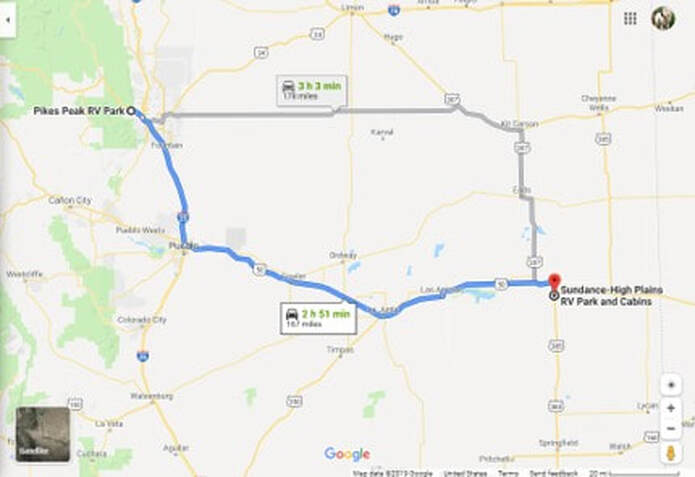 Travel Route from Colorado Springs, Colorado to Lamar, Colorado